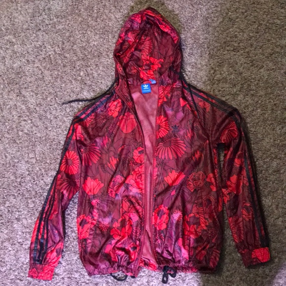 Adidas Jackets & Blazers - Red floral Adidas Originals windbreaker